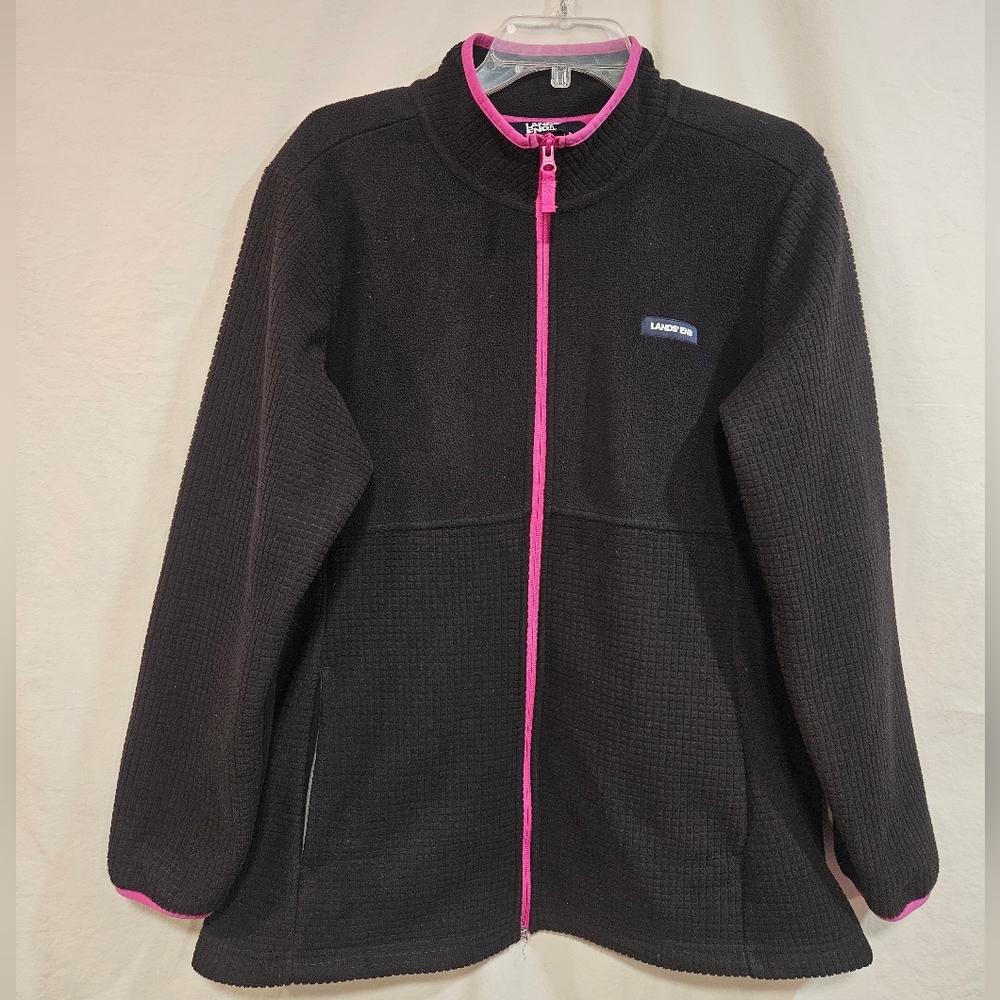 Lands' End Womens Black Jacket with Pink Accents